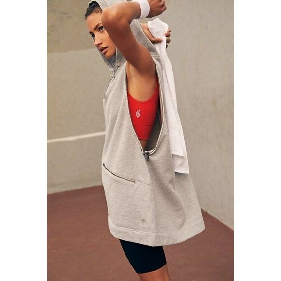 NWT FREE PEOPLE MOVEMENT CLOSE CALL ZIP HOODIE REMOVABLE SLEEVES SWEATSHIRT - Picture 1 of 7